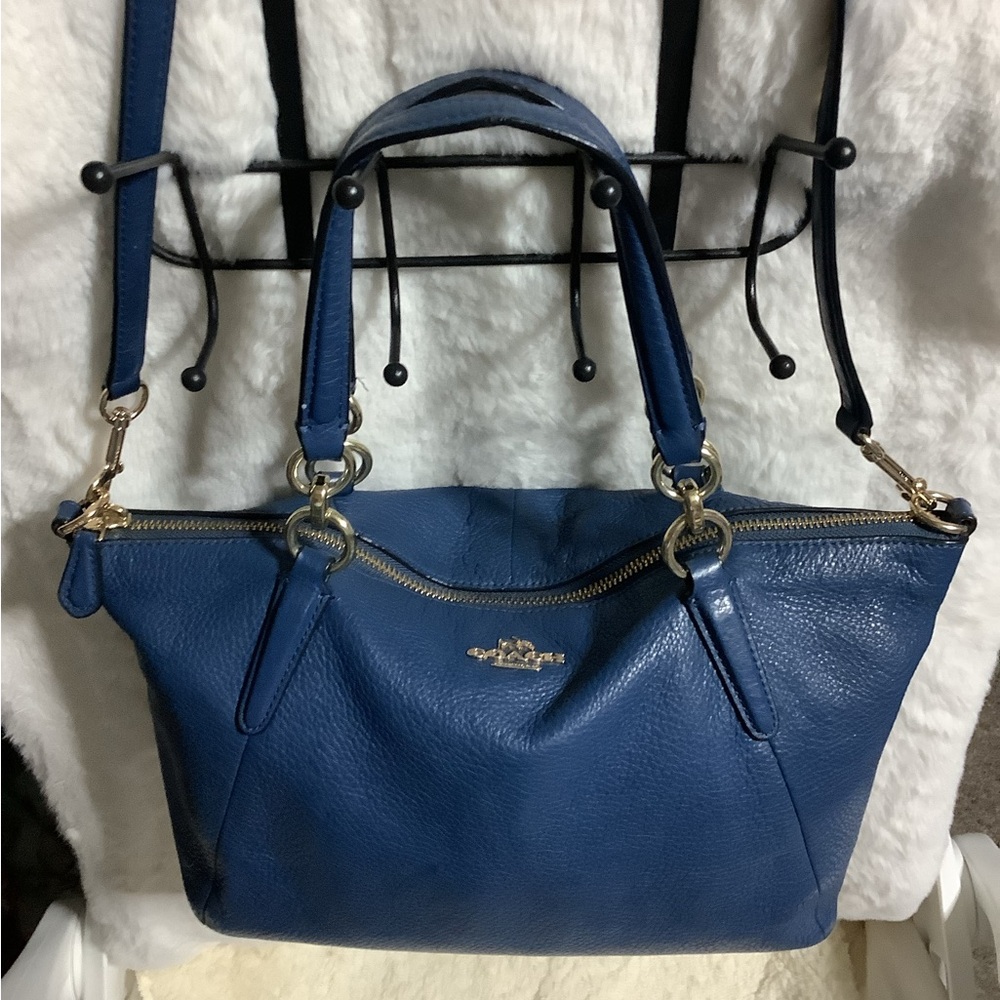 Coach Deep Blue Pebbled Leather Satchel with Removable Strap